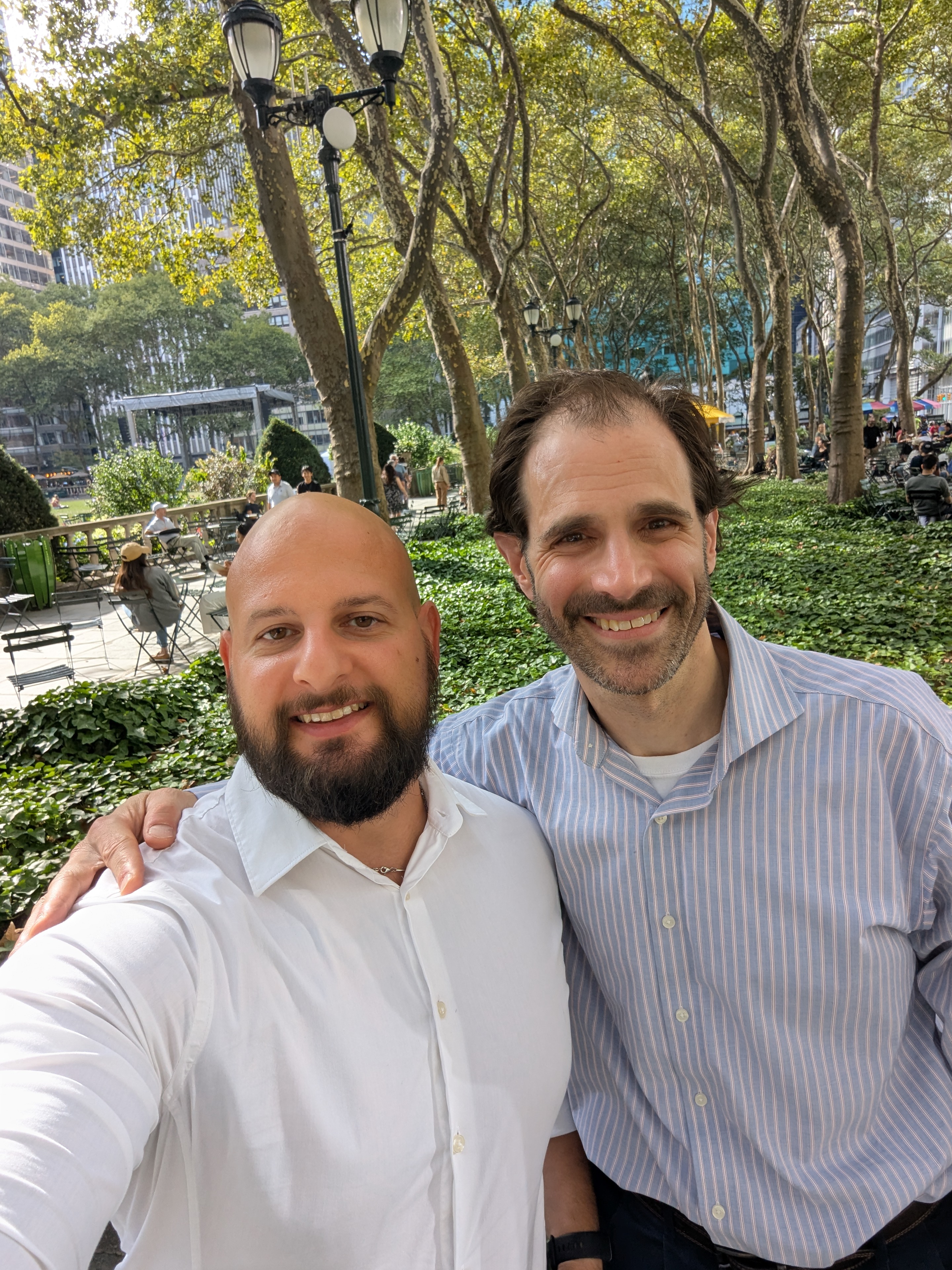 Nick Psaris and Alexander Unterrainer in Byrant Park New York