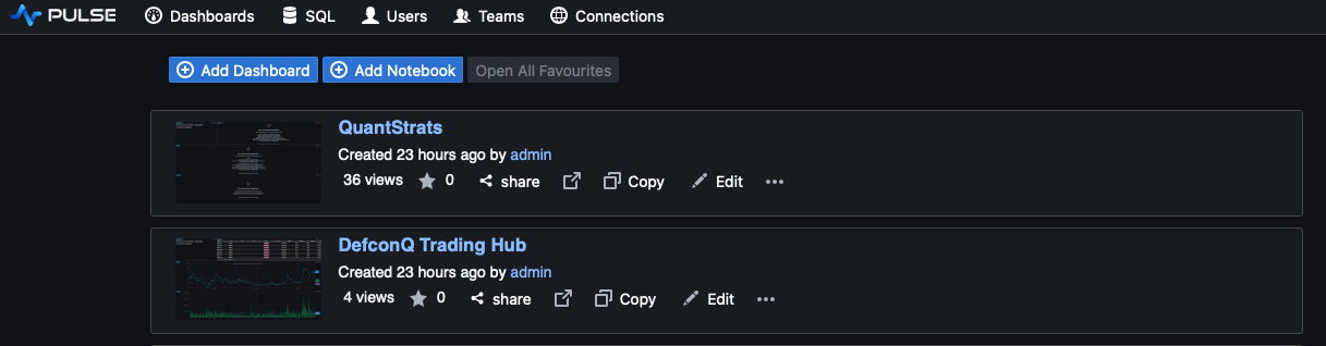 DefconQ Trading Hub Dashboard - Pulse Add Connection