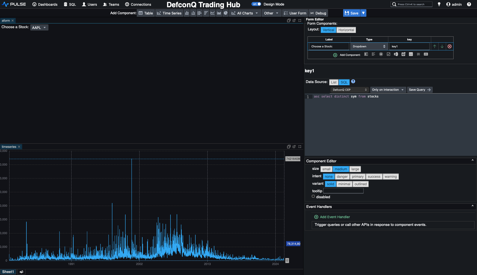 DefconQ Trading Hub Dashboard - Pulse Dashboard With Stock Dropdown