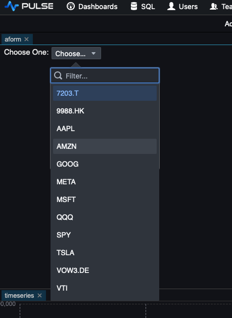 DefconQ Trading Hub Dashboard - Pulse Volume Stock Dropdown