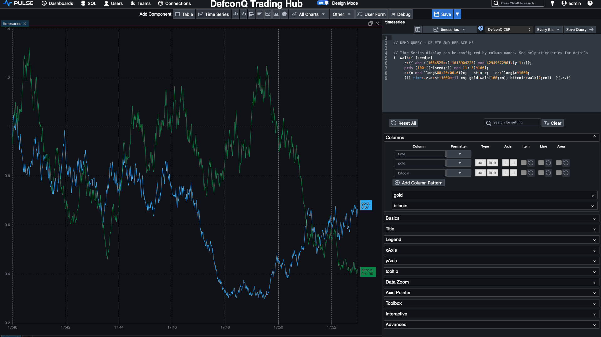 DefconQ Trading Hub Dashboard - Pulse Dummy TimeSeries